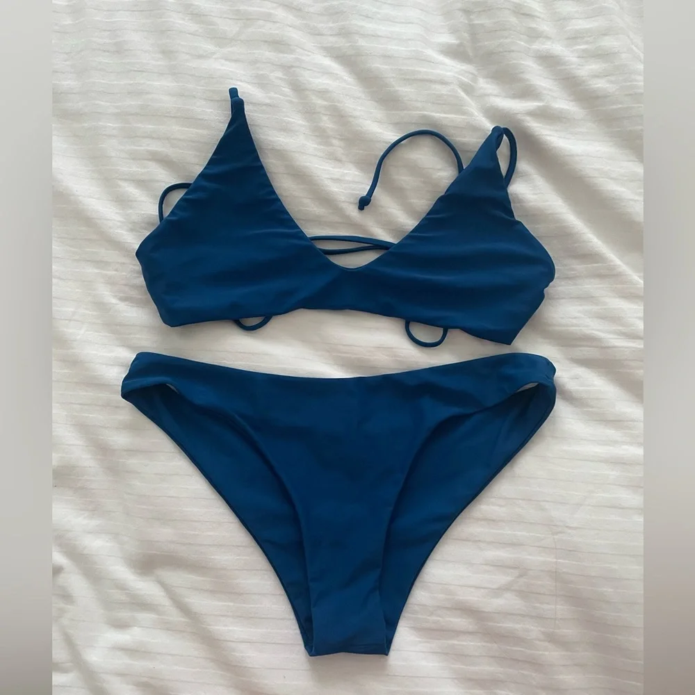 EUC ZAFUL Women's Tie Back Padded High Cut Bralette Bikini Set Sz L